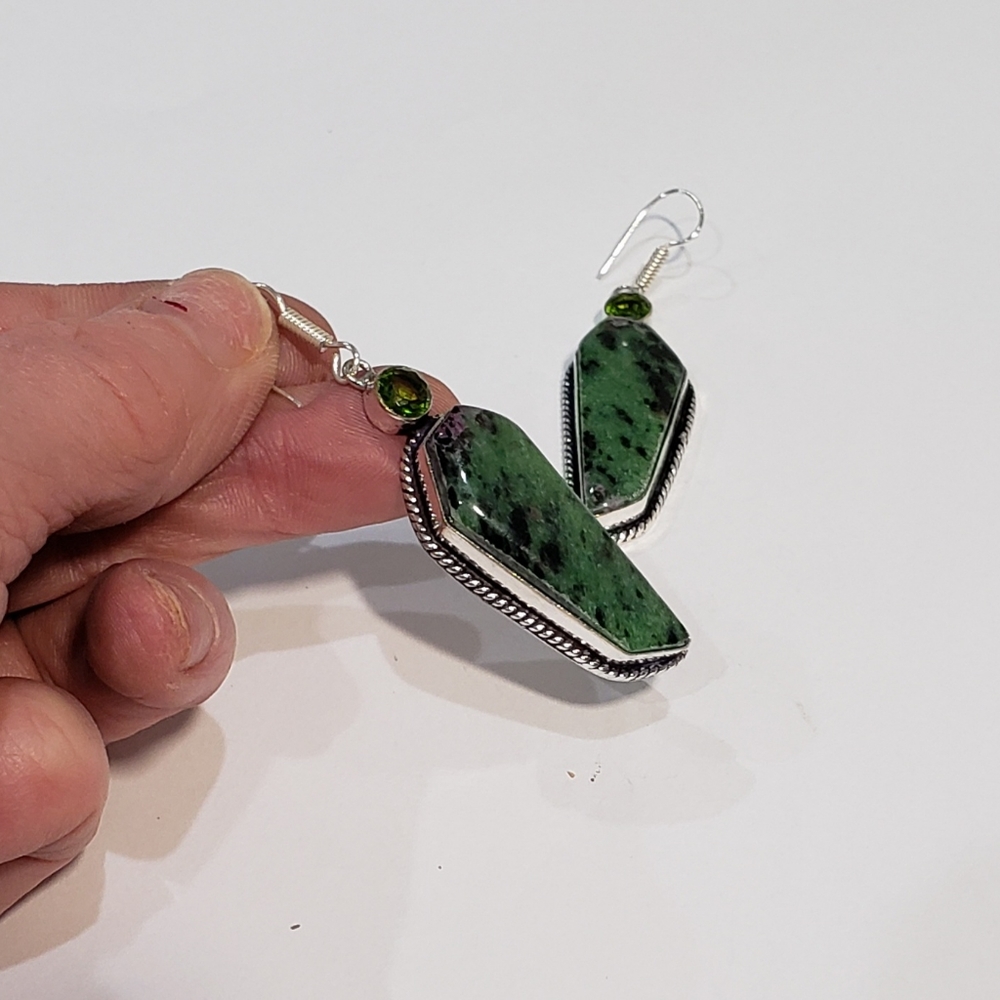 Ruby Zoisite Earrings, 925 Silver Ruby Zoisite Pe… - image 7